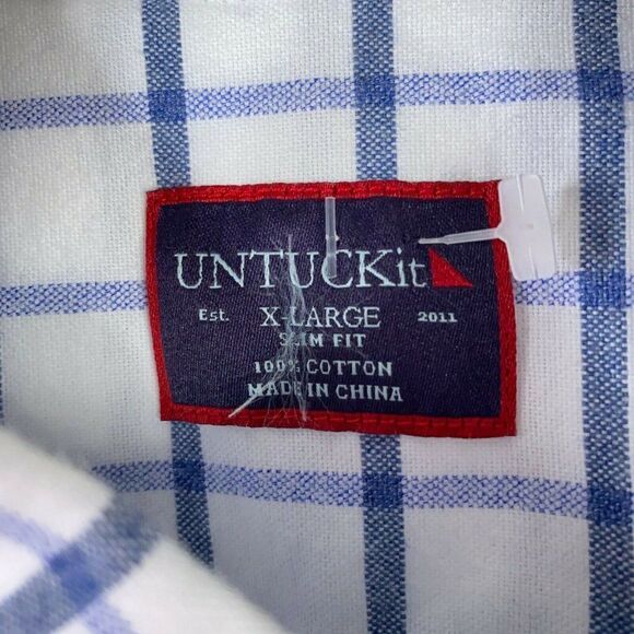 Untuckit Button Down Shirt Mens Extra Large Slim Fit White Blue Window Pane - Picture 4 of 9